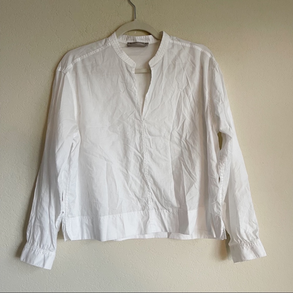 EVERLANE White Long Sleeve Blouse Boxy Fit V Neck - Picture 1 of 5